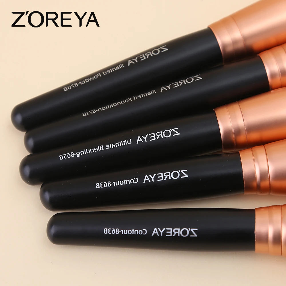 ZOREYA Professional Luxury Makeup Brushes Set, 15Pcs Eyeshadow Foundation Contour Lip Premium Synthetic Kabuki Brush