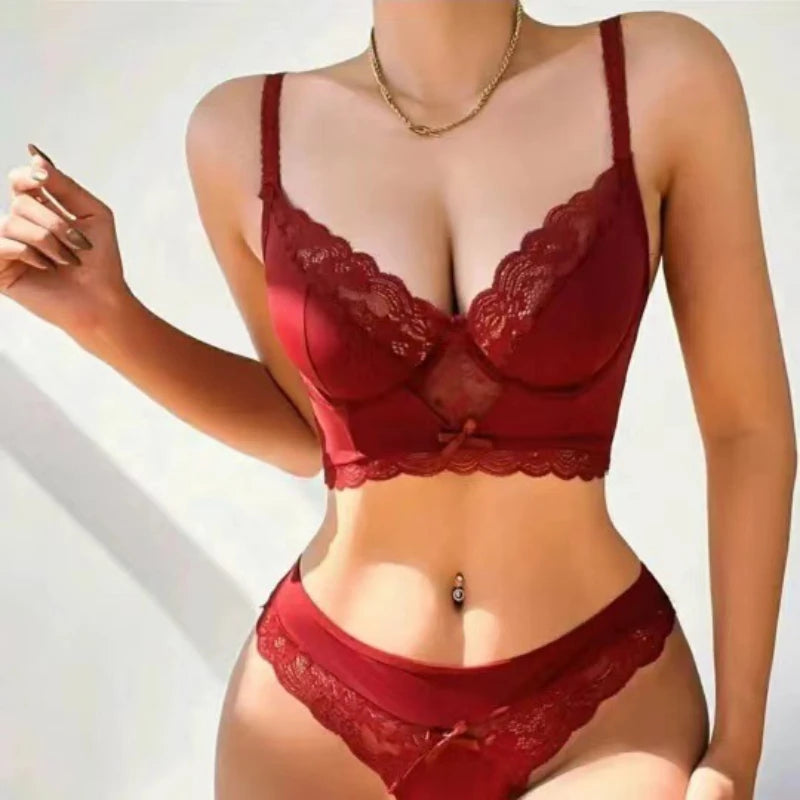2022 Women's Bra Panty Set Sexy Underwear No Steel Ring Bra Transparent Panty Lace Set Large Size Seamless Underwear Set