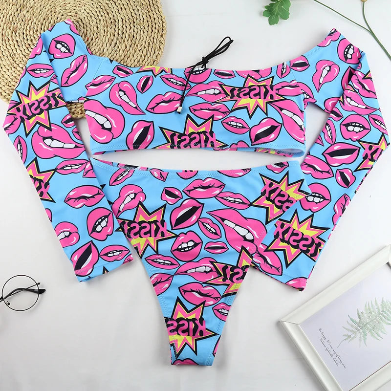 CPUTAN 2024 Sexy Lace Up Bikini Set High Waist Two Piece African Print Biquini Swimsuit Brazilian BathingSuit Beachwear Swimwear