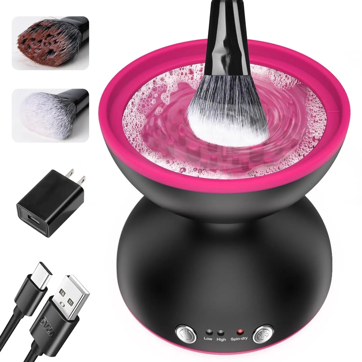 ATAWOL Makeup Brush Cleaner Machine, Two Gears Speed and Dehydration Function,Travel Portable Automatic