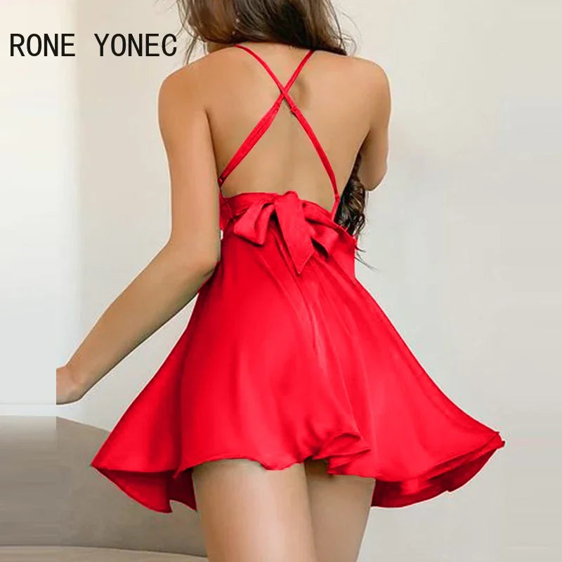 Women Solid Spaghetti Strap Deep V neck Wrap A Line Mini Bodycon Sexy Party Red Dress