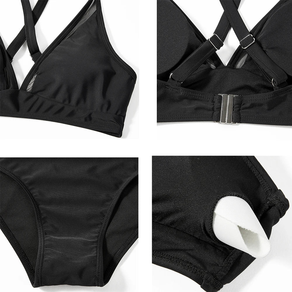 Sexy Solid Bikini Women 2024 High Waist Swimwear Female V neck Swimsuit Striped Bathing Suit Beachwear Summer Bikini Set Femme