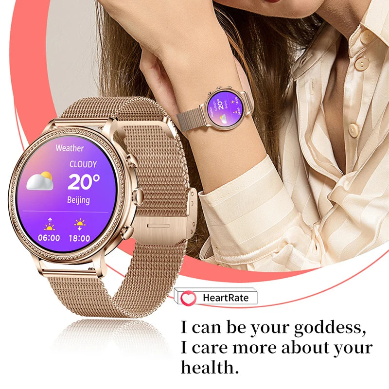 Round Women Bluetooth Call Smart Watch Full Touch Screen Sport Fitness Tracker Waterproof Women Smartwatch Men for Android IOS