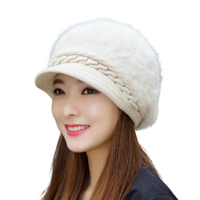 Women Rabbit Fur Knitted Hats Casual Solid Color Autumn Girls Winter Hat Female Bonnet Caps Boina Feminino Bonnets Bucket Hat