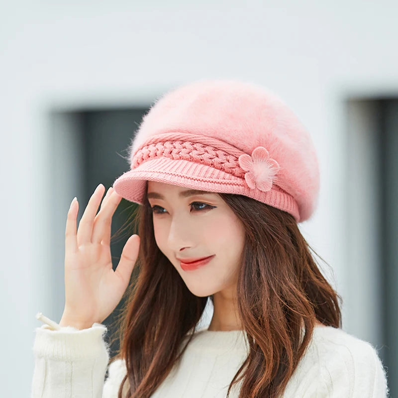 Women Rabbit Fur Knitted Hats Casual Solid Color Autumn Girls Winter Hat Female Bonnet Caps Boina Feminino Bonnets Bucket Hat