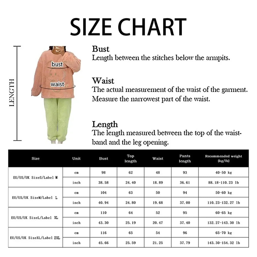Autumn Winter Kawaii Cartoon Pajama Sets Women Pyjamas Plaid Flannel Loung Sleepwear Girl Pijama Night Suits Homewear Pj Suit