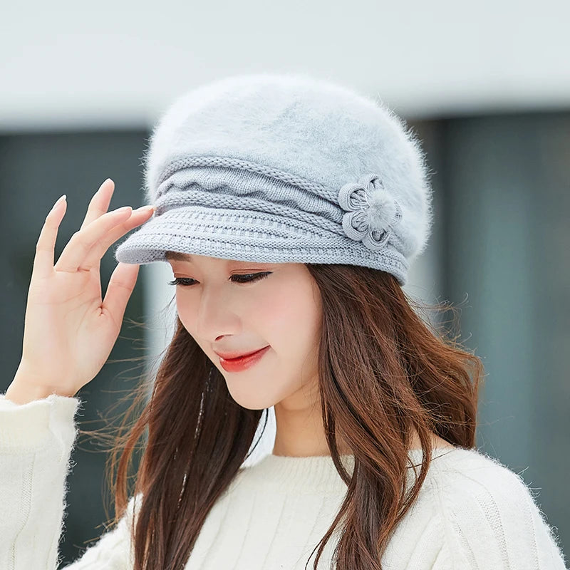 Women Rabbit Fur Knitted Hats Casual Solid Color Autumn Girls Winter Hat Female Bonnet Caps Boina Feminino Bonnets Bucket Hat