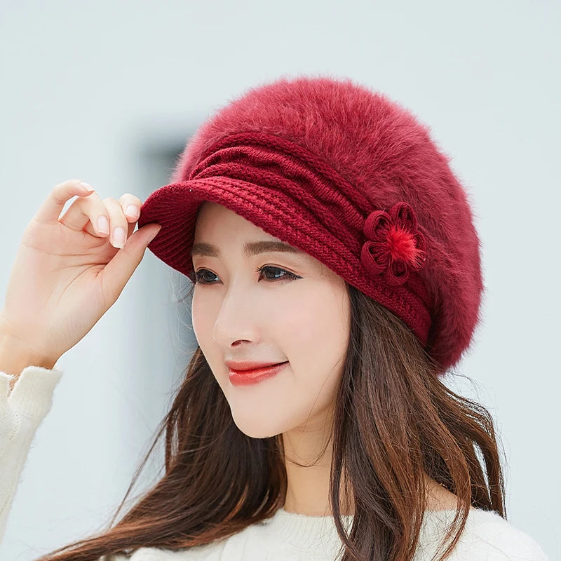 Women Rabbit Fur Knitted Hats Casual Solid Color Autumn Girls Winter Hat Female Bonnet Caps Boina Feminino Bonnets Bucket Hat