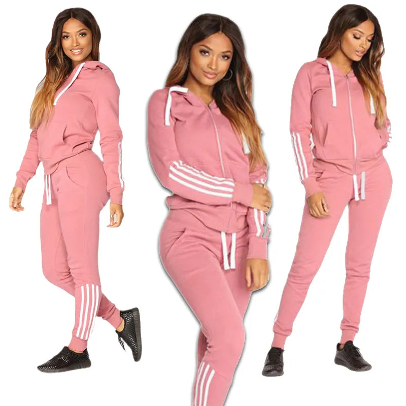 2023 Spring Autumn Women Sweatshirt Set Solid Color Casual Zipper Hoodies Daily Gym Jogging 2 Pieces Set New Woman Pant Sets