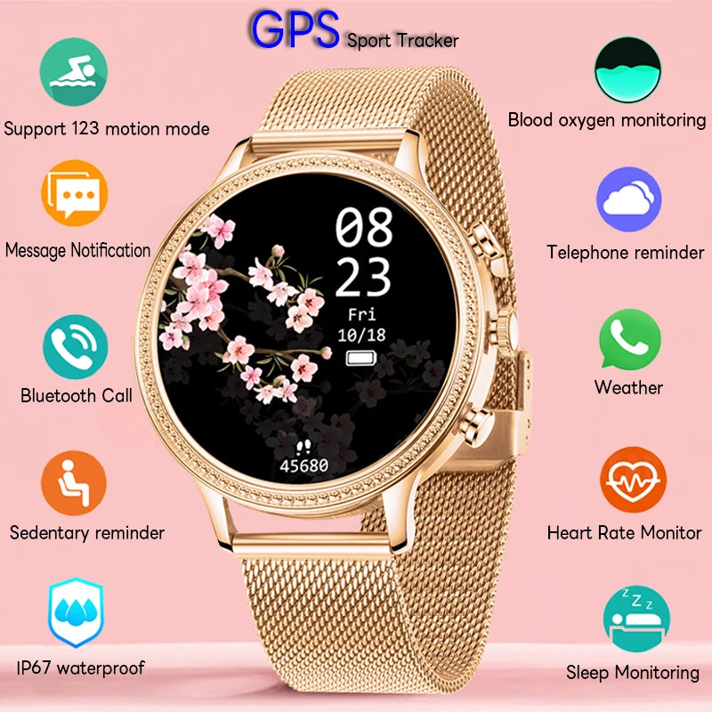 Round Women Bluetooth Call Smart Watch Full Touch Screen Sport Fitness Tracker Waterproof Women Smartwatch Men for Android IOS