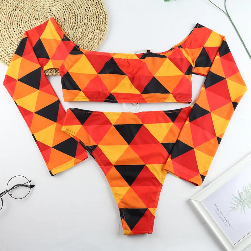 CPUTAN 2024 Sexy Lace Up Bikini Set High Waist Two Piece African Print Biquini Swimsuit Brazilian BathingSuit Beachwear Swimwear