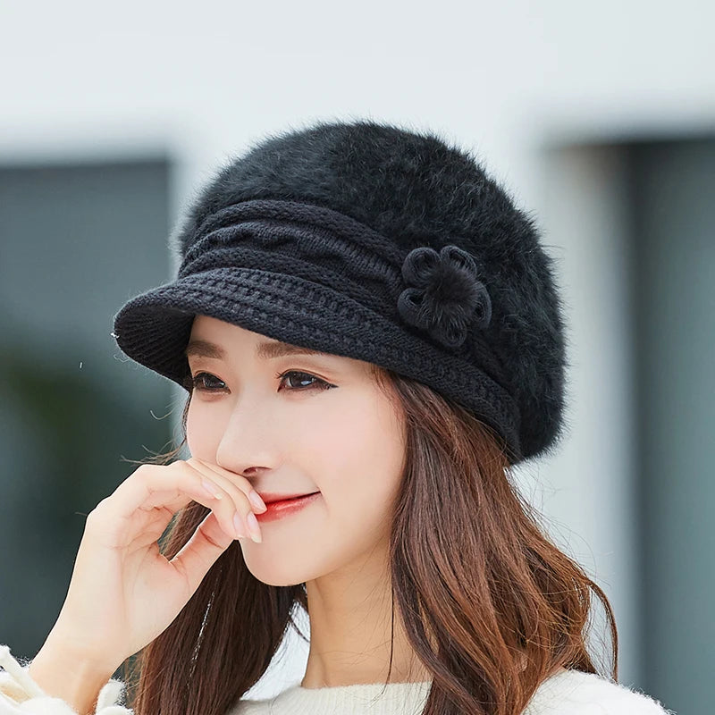 Women Rabbit Fur Knitted Hats Casual Solid Color Autumn Girls Winter Hat Female Bonnet Caps Boina Feminino Bonnets Bucket Hat