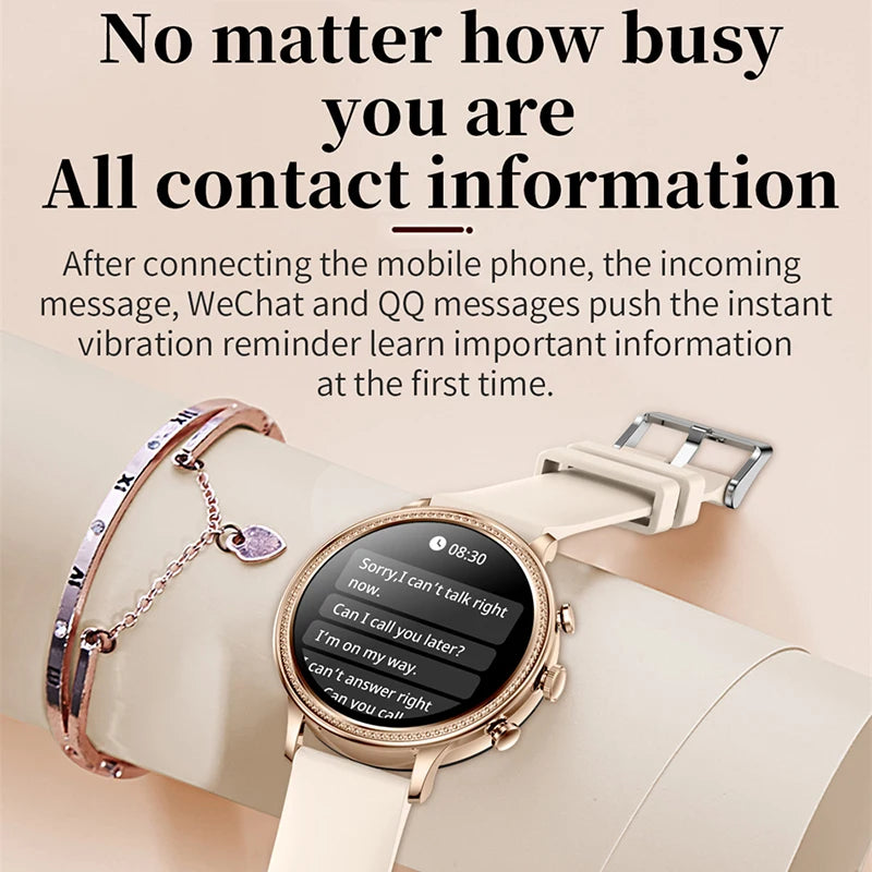 Round Women Bluetooth Call Smart Watch Full Touch Screen Sport Fitness Tracker Waterproof Women Smartwatch Men for Android IOS