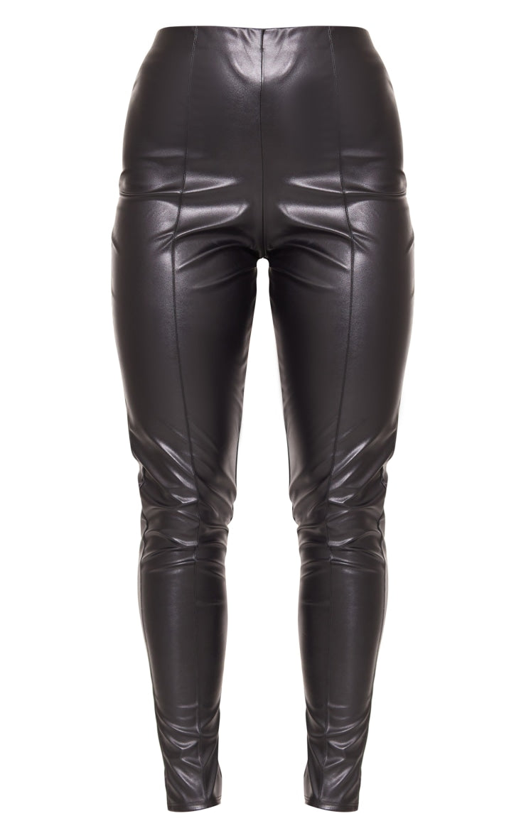 Next Day Delivery Before 10 pm Black Faux Leather Pintuck Detail Leggings