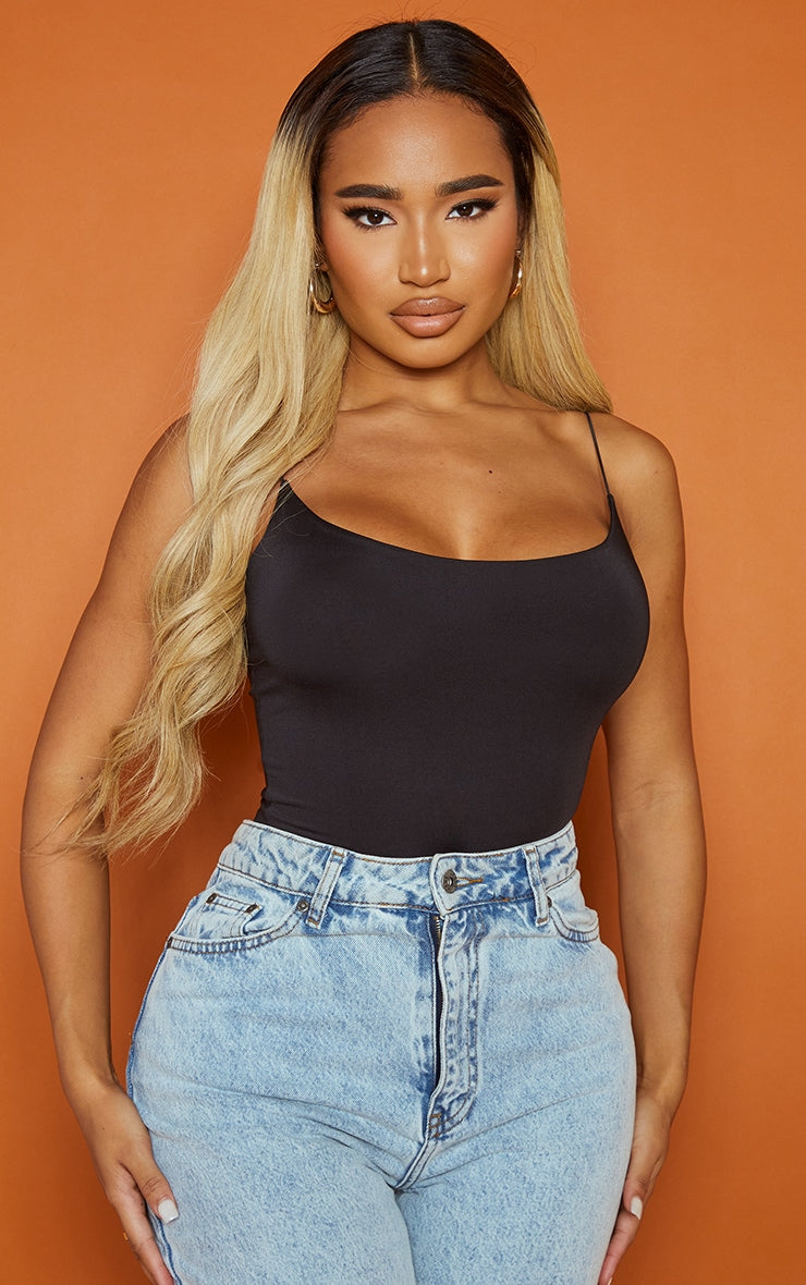 Next Day Delivery Before 10 PM Shape White Slinky Spaghetti Strap Bodysuit