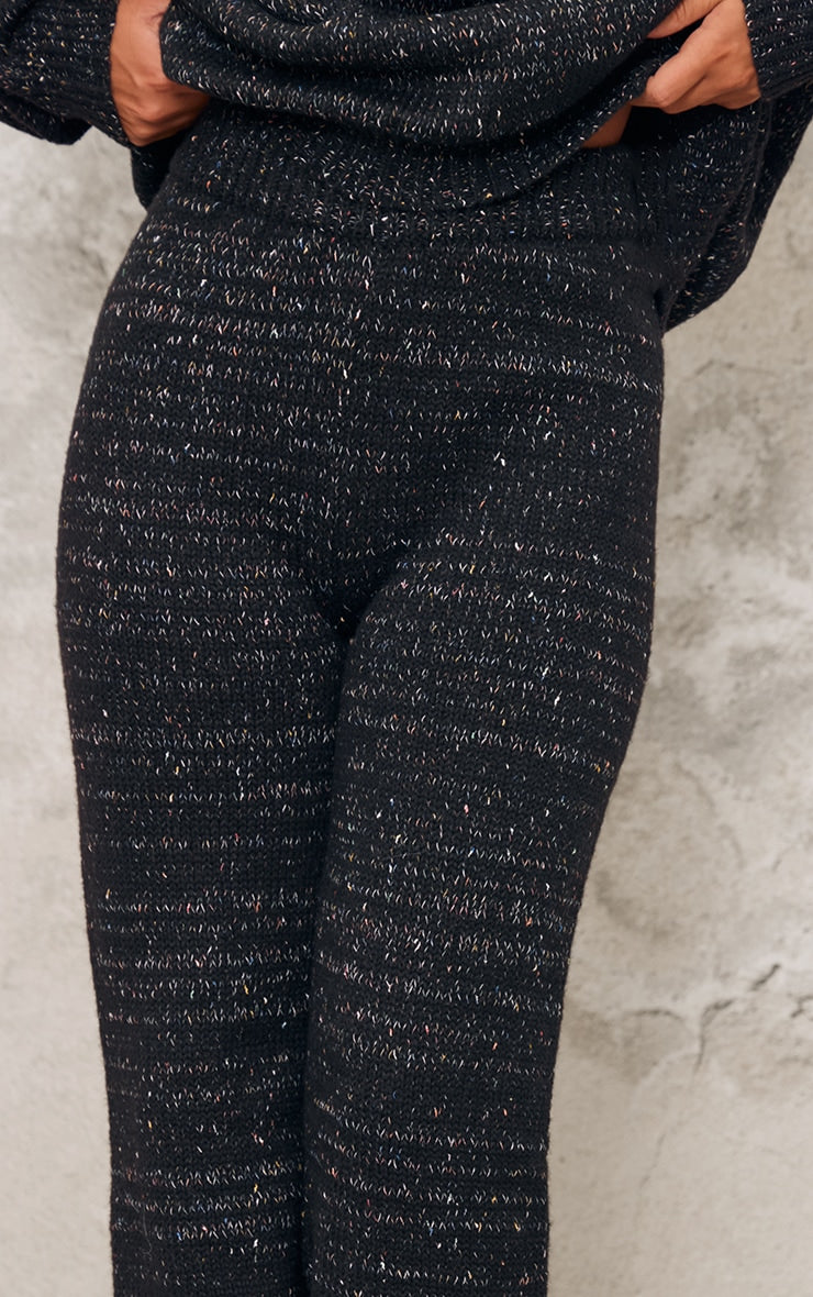Black Space Dye Knitted Wide Leg Trousers Next Day Delivery Before 10 pm