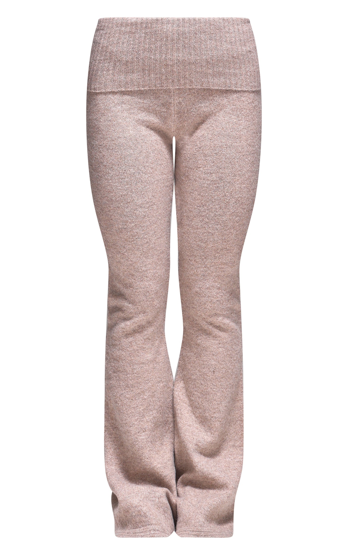 Ash Grey Melange Soft Knit Foldover Waist Flared Trousers Next Day Delivery