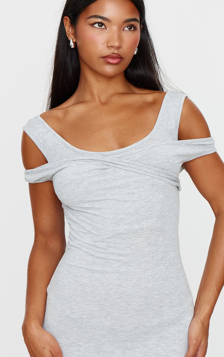 Grey Marl Ribbed Twisted Maxi Dress Next Day Delivery 10 PM