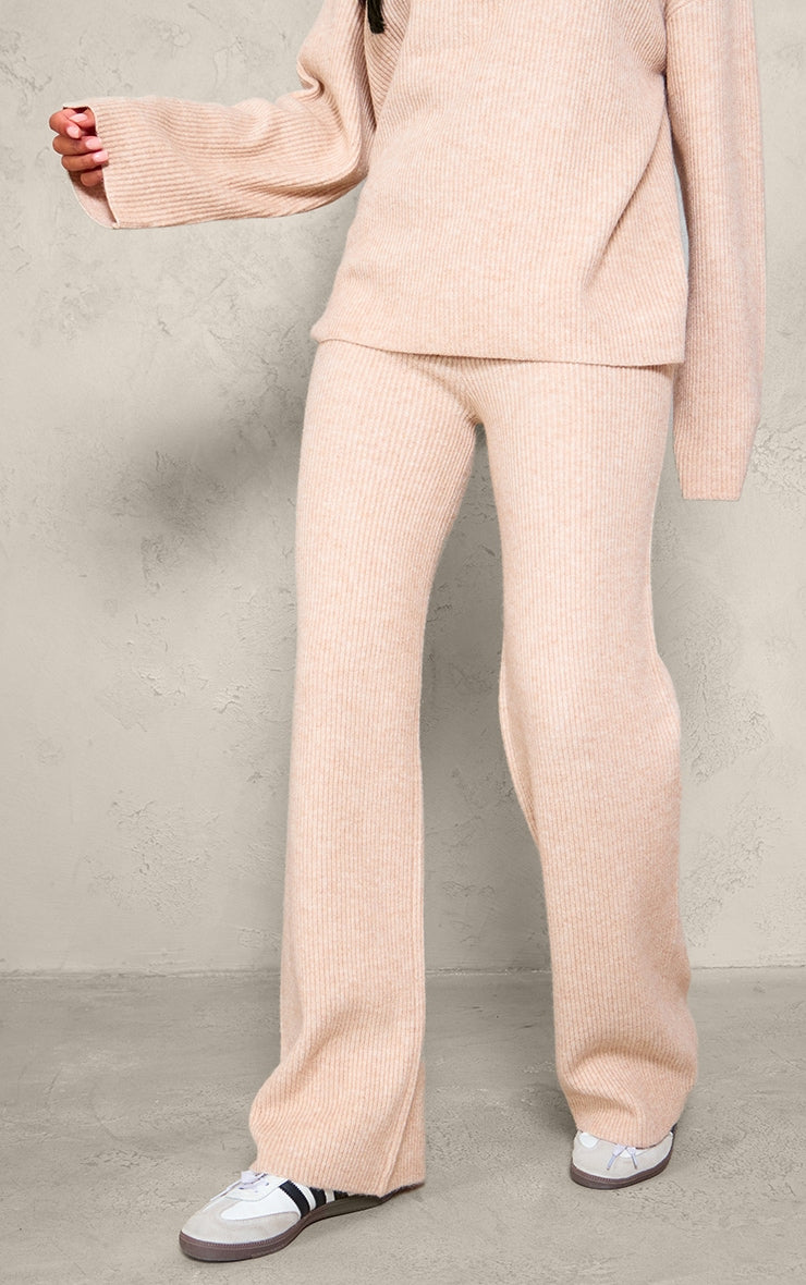Tall Oatmeal Rib Knit Wide Leg Trousers Next Day Delivery Before 10 pm