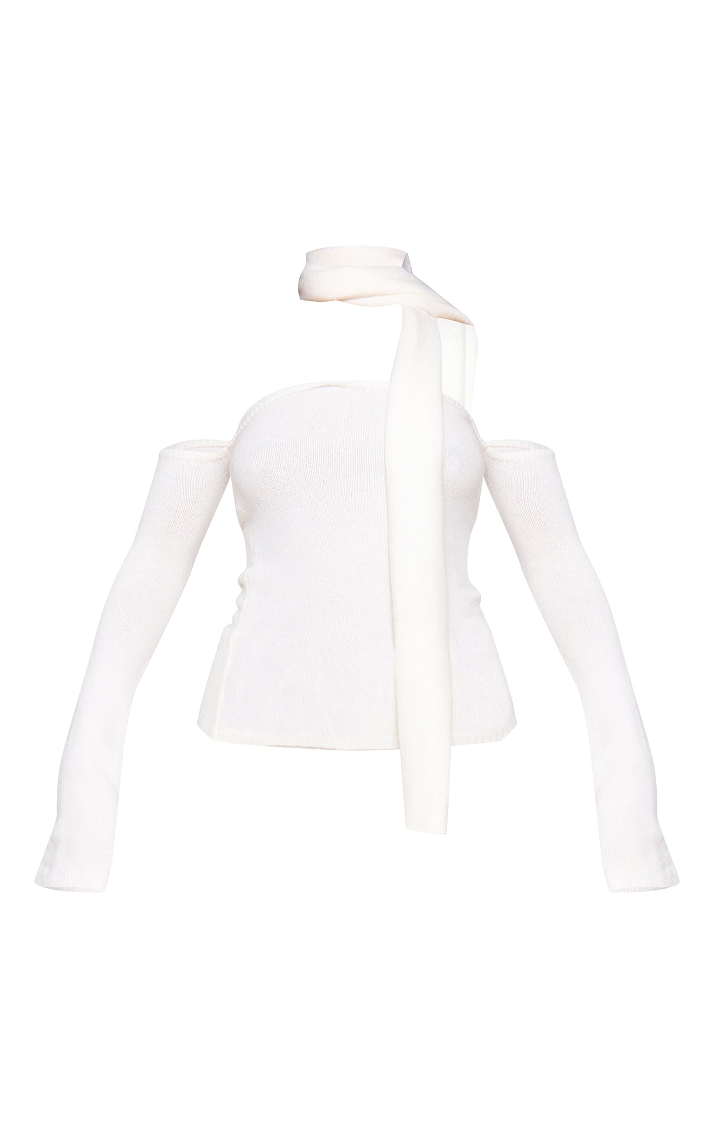 Cream Soft Knit Cold Shoulder Top And Scarf Detail Next Day Delivery Before 10 pm