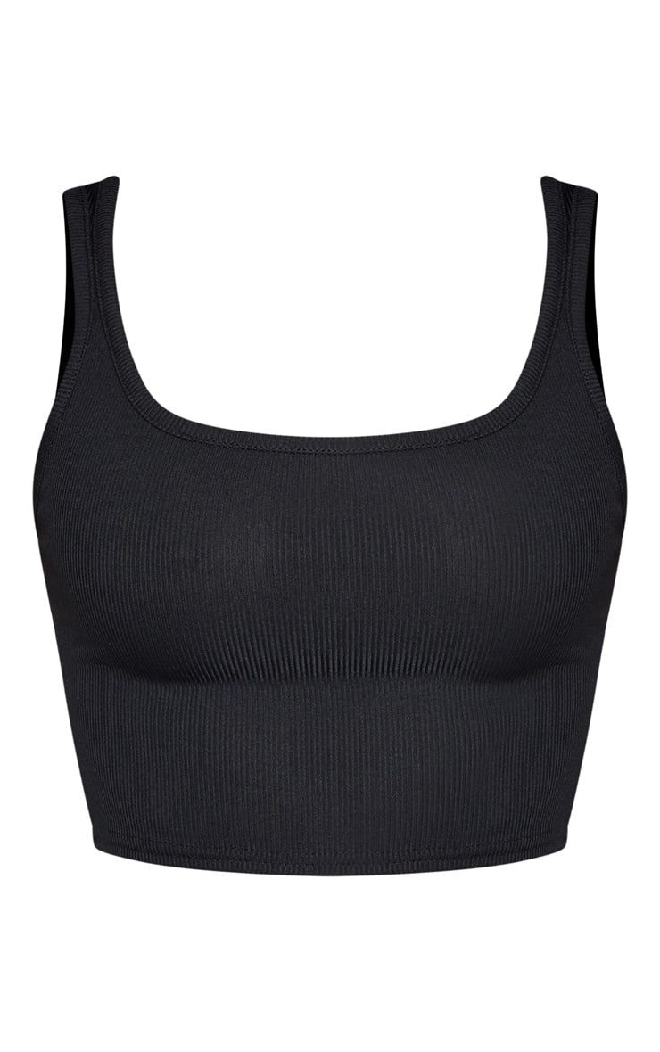 Shape Black Ribbed Scoop Neck Crop Top Next Day Delivery Before 10 pm