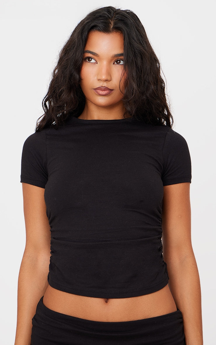 Black Cotton Side Cap Sleeve Ruched Top Next Day Before 10 PM