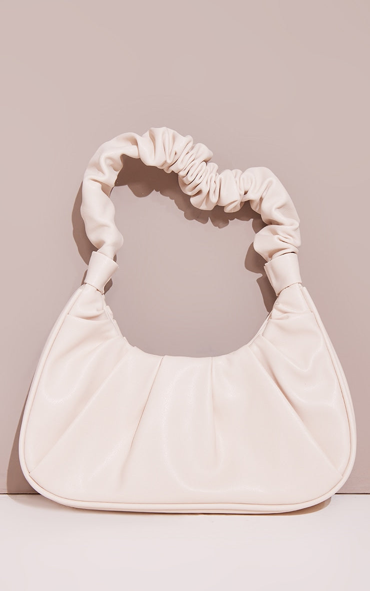 Cream Extreme Ruched Handle Shoulder Bag