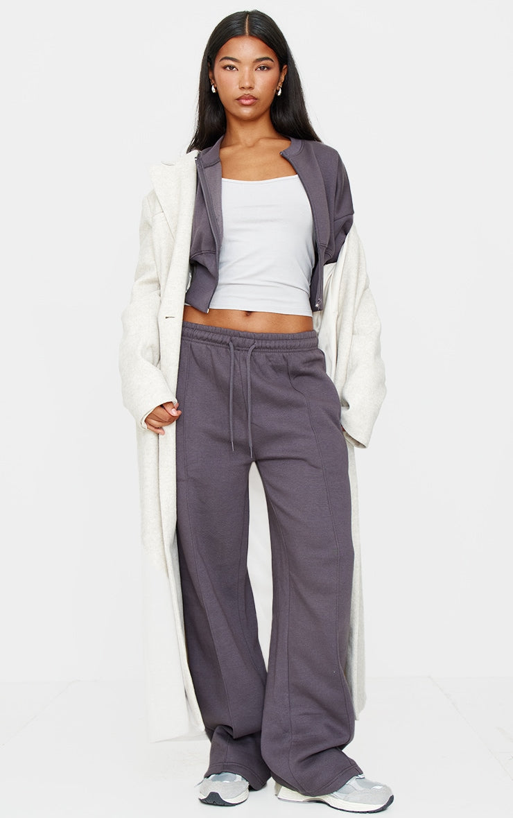 Charcoal Seam Detail Wide Leg Joggers Next Day Delivery
