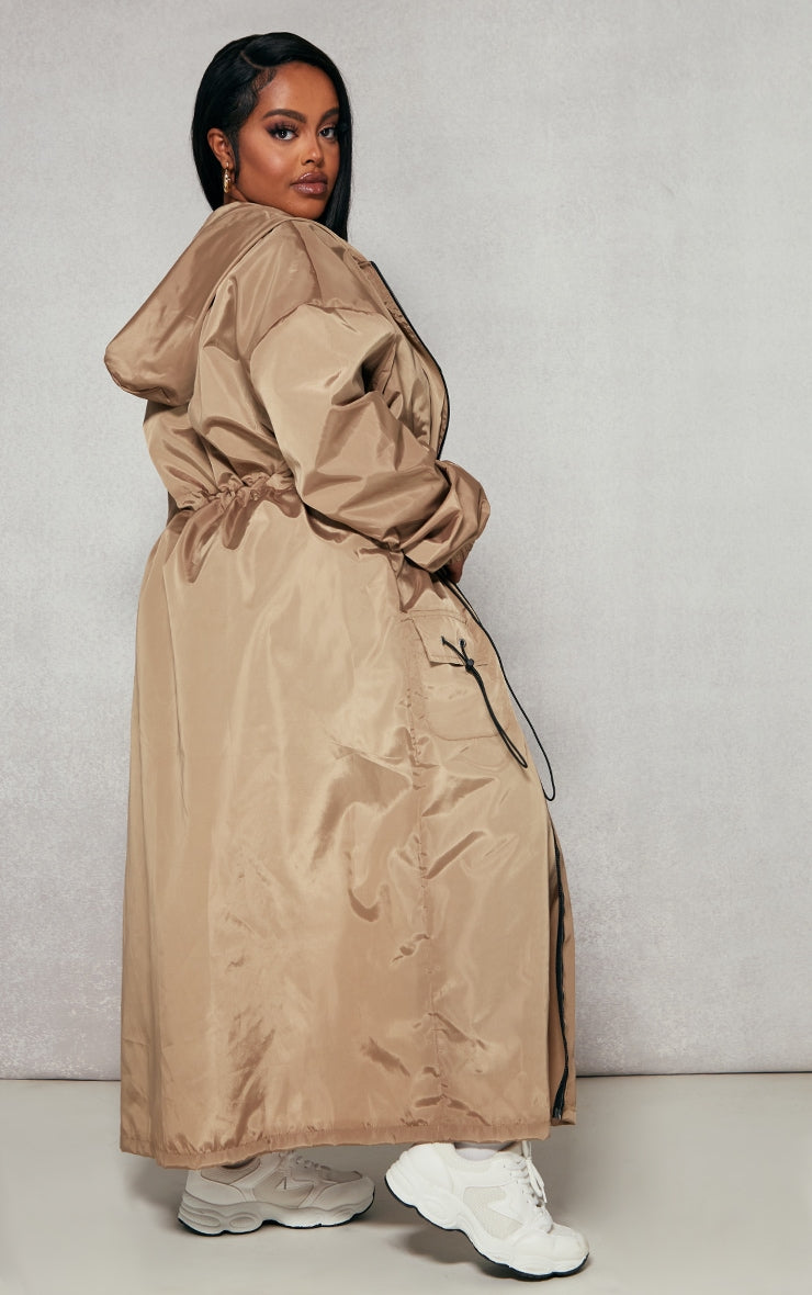 Plus Khaki Toggle Detail Midi Windbreaker Next Day Delivery Before 10PM