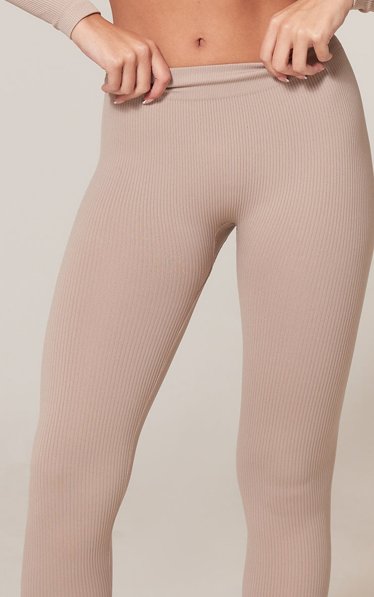 Stone Structured Contour Rib Leggings Next Day Delivery