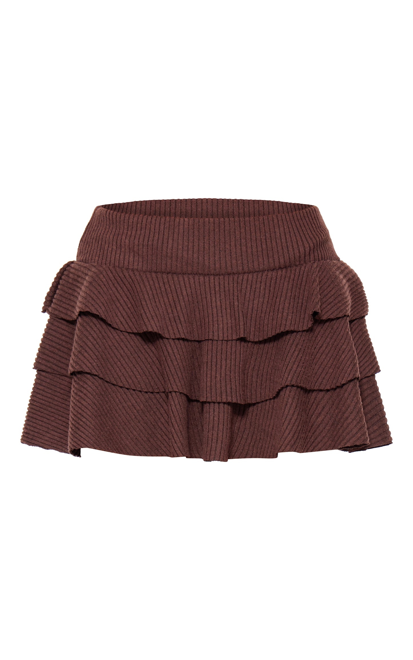 Chocolate Brushed Rib Rara Mini Skirt Next Day Delivery