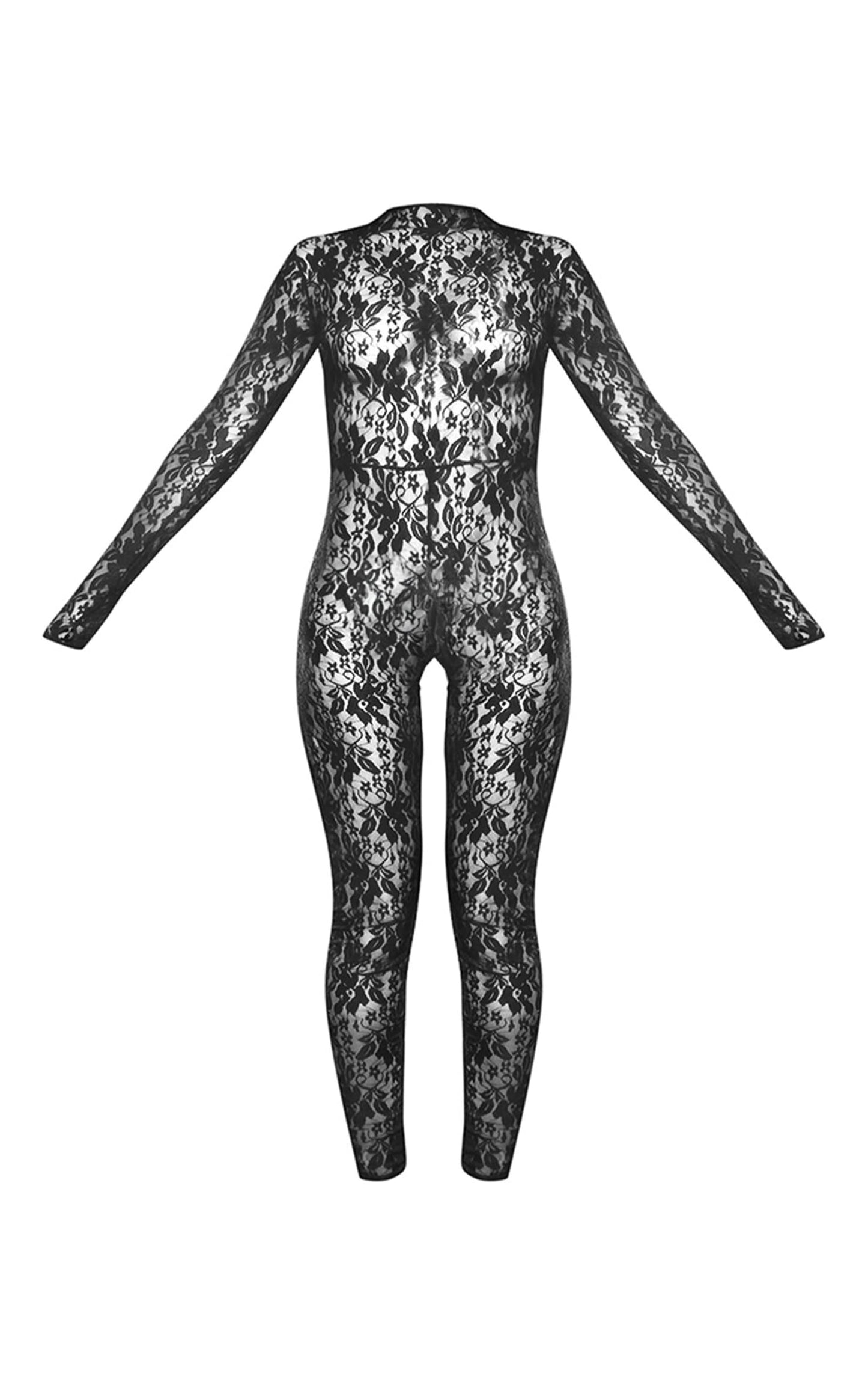 Next Day Delivery Before 10 pm Black Lace High Neck Thumb Hole Jumpsuit