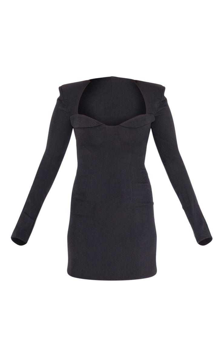 Taupe Stretch Woven Shoulder Pad Cup Detail Mini Dress