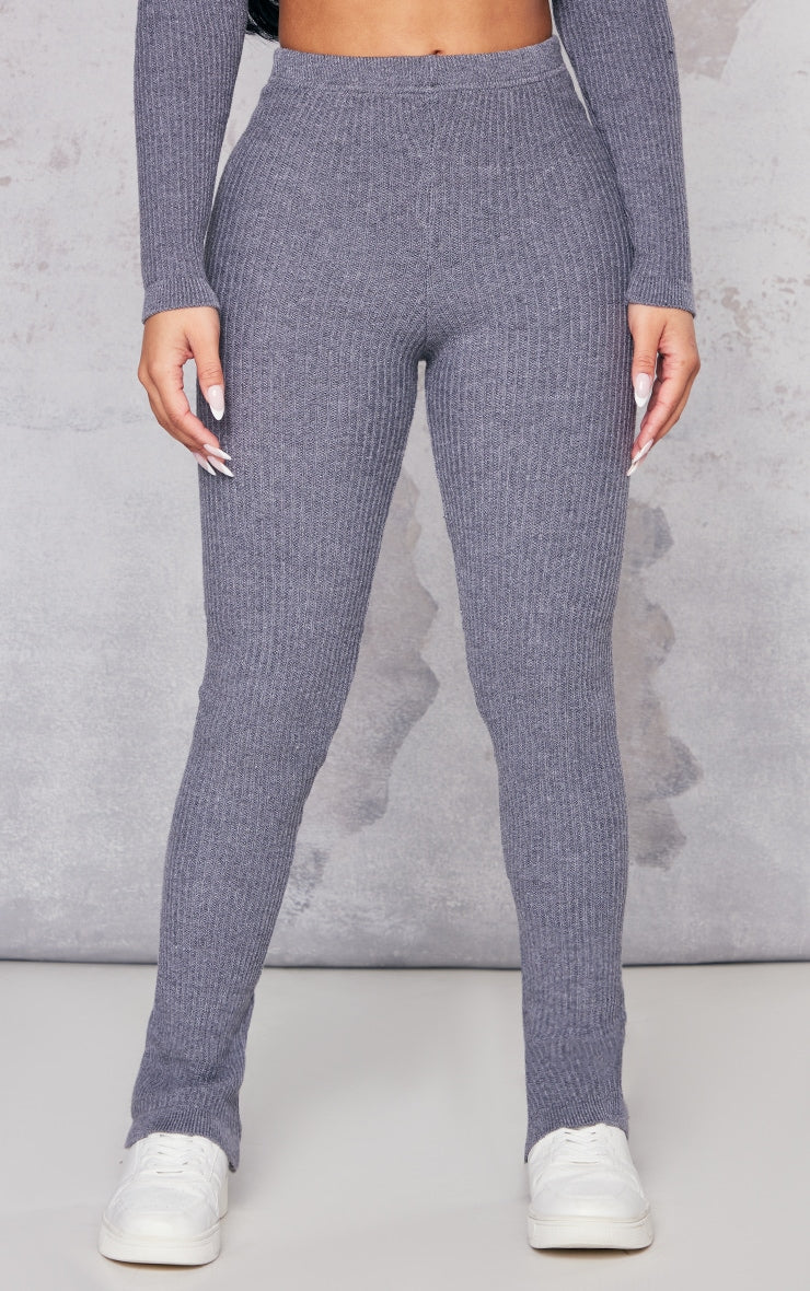 Petite Black Knitted Rib High Waisted Skinny Flares Next Day Delivery Before 10 pm