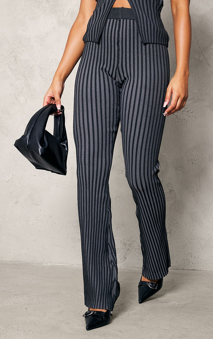 Black Two Tone Knit Flared Trousers Next Day Delivery Before 10 pm