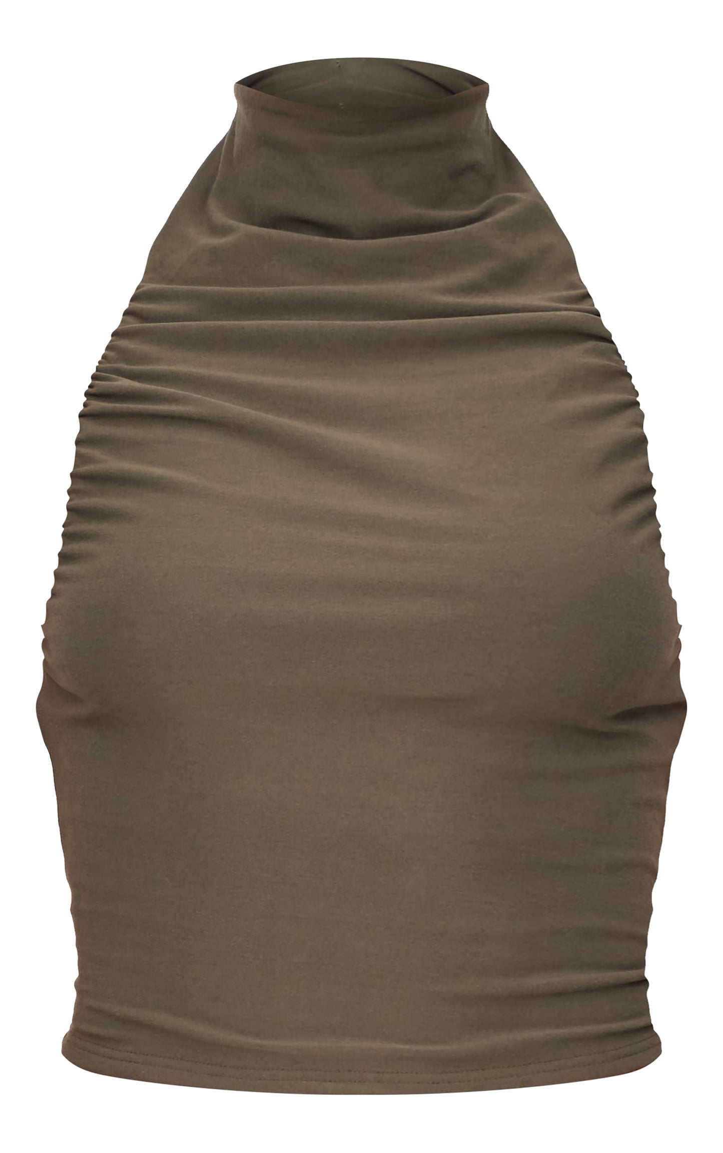 Khaki Soft Touch Ruched Halter Crop Top Next Day Delivery Before 10PM