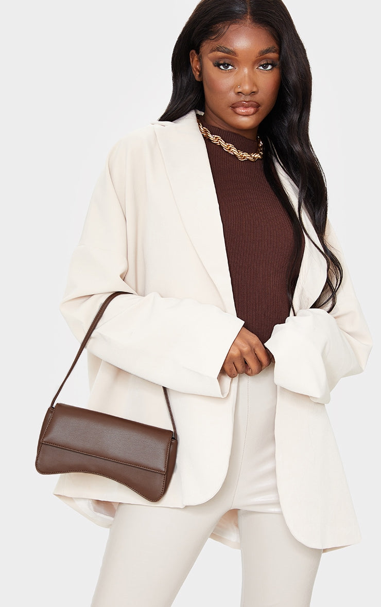Gold PU Flap Over Baguette Shoulder Bag
