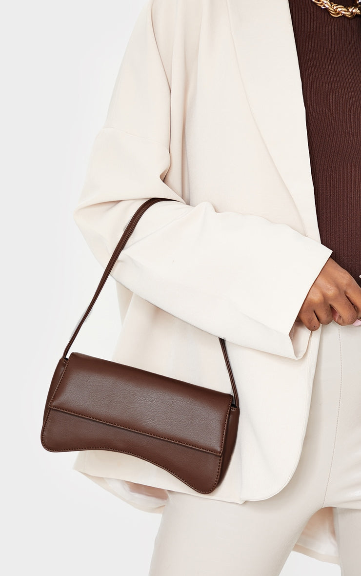 Gold PU Flap Over Baguette Shoulder Bag