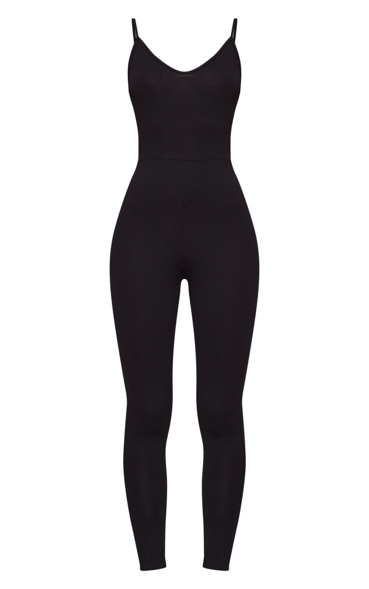 Black Basic Strappy Plunge Jumpsuit Next Day Delivery Before 10 pm