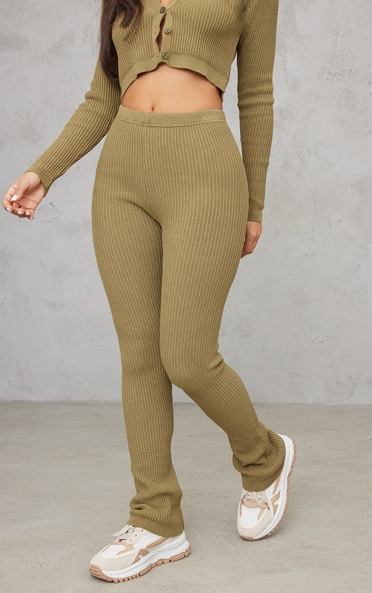 Petite Black Knitted Rib High Waisted Skinny Flares Next Day Delivery Before 10 pm