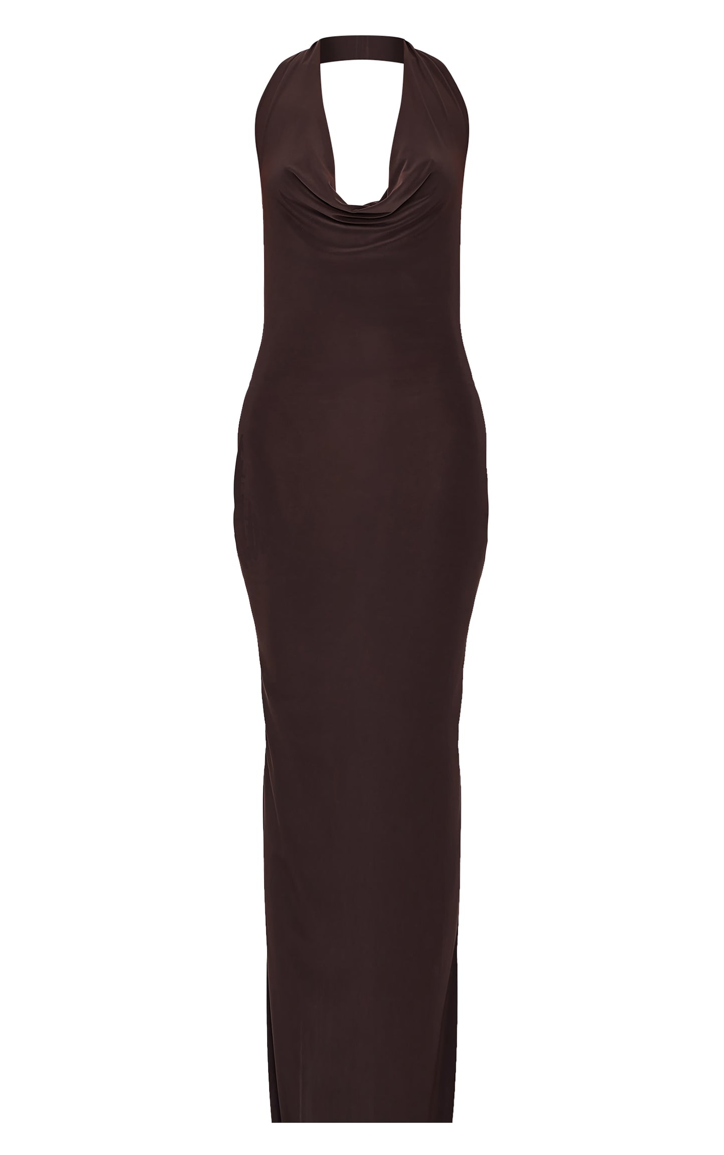 Chocolate Soft Touch Cowl Neck Twist Back Detail Maxi Dress Next Day Delivery
