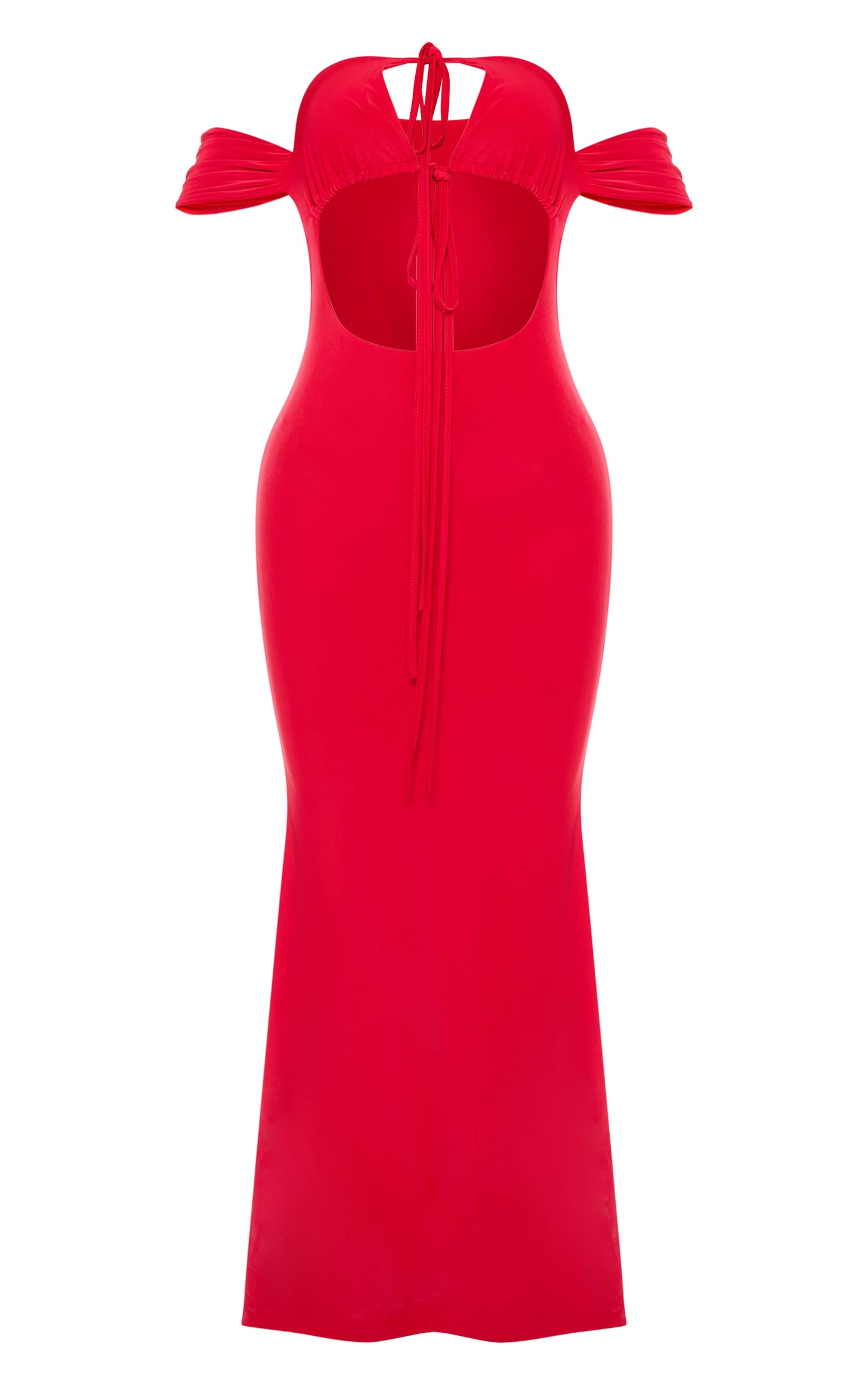 Red Sleeve Detail Double Layer Slinky Maxi Dress