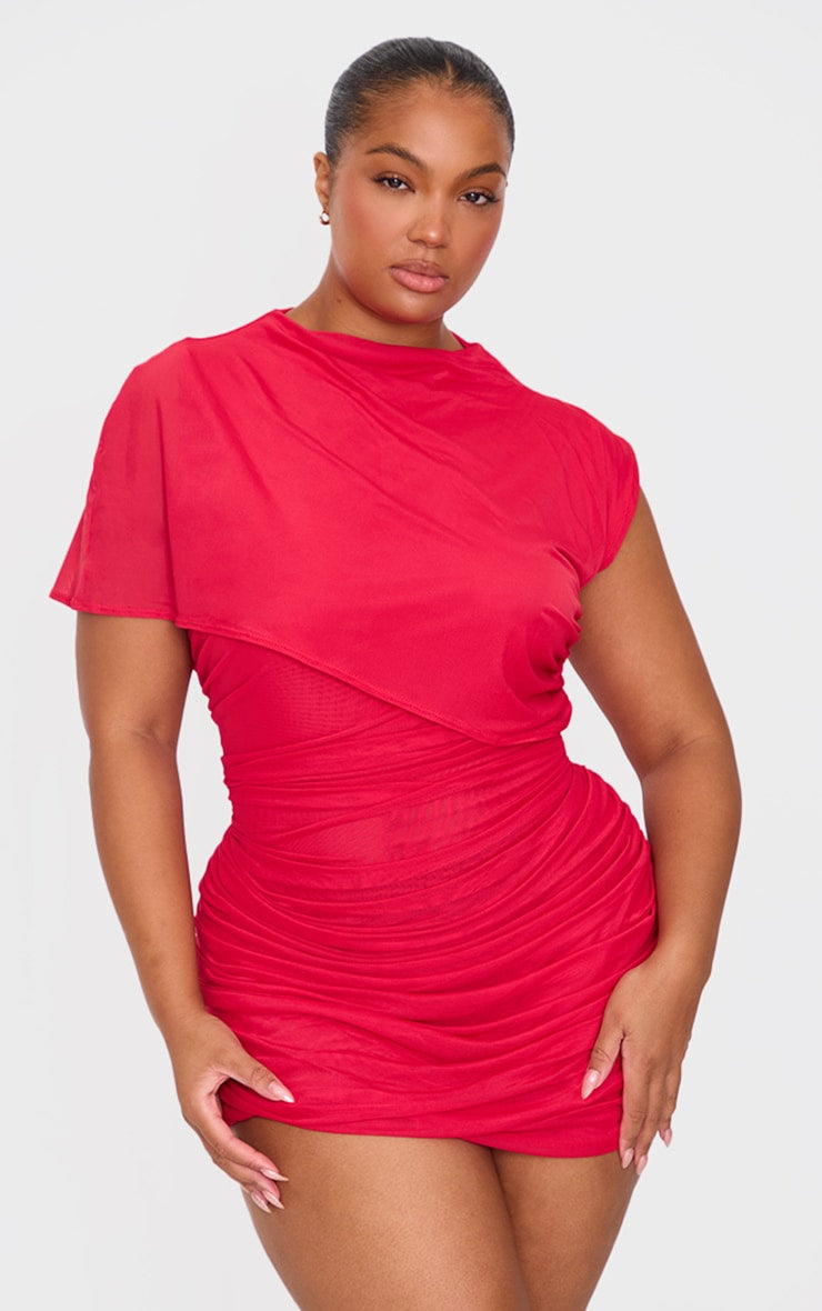 Black Mesh High Neck One Shoulder Mini Dress