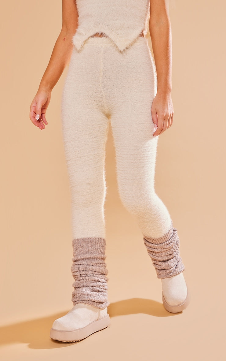 Cream Eyelash Knit High Waist Leggings Next Day Delivery Before 10 pm
