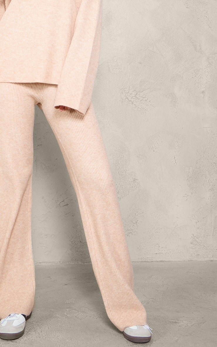 Tall Oatmeal Rib Knit Wide Leg Trousers Next Day Delivery Before 10 pm