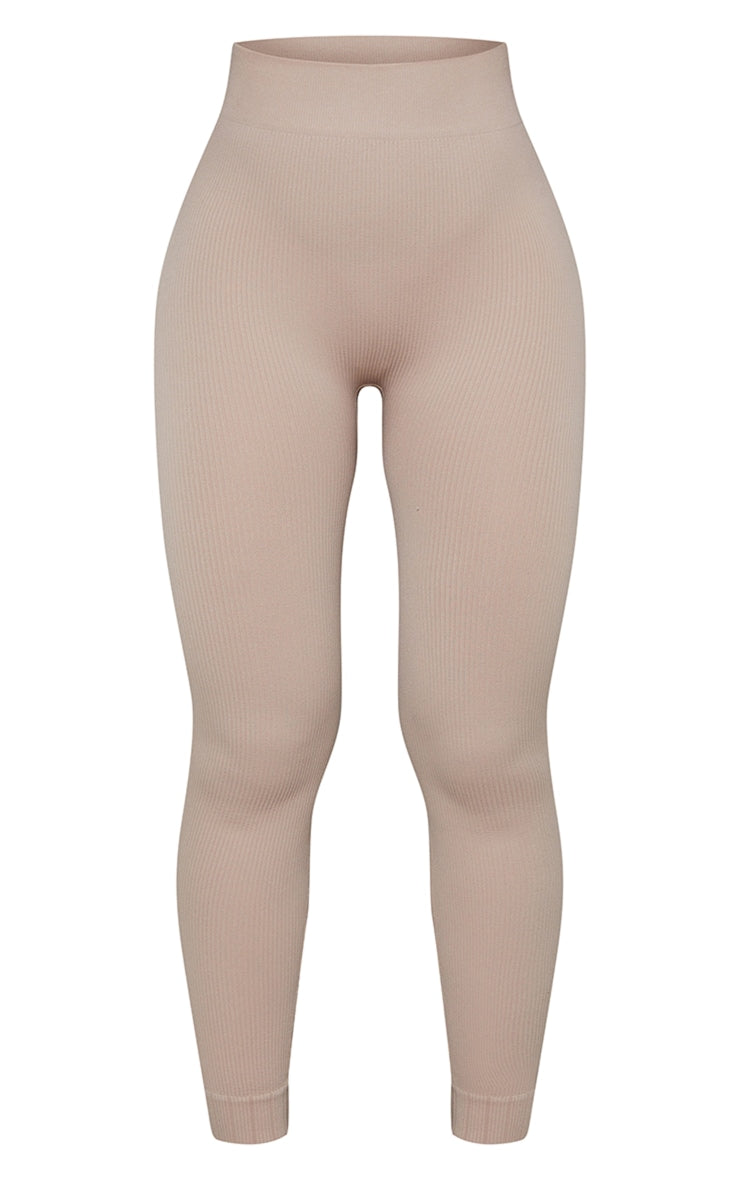 Stone Structured Contour Rib Cuffed Detail Leggings Next Day Delivery