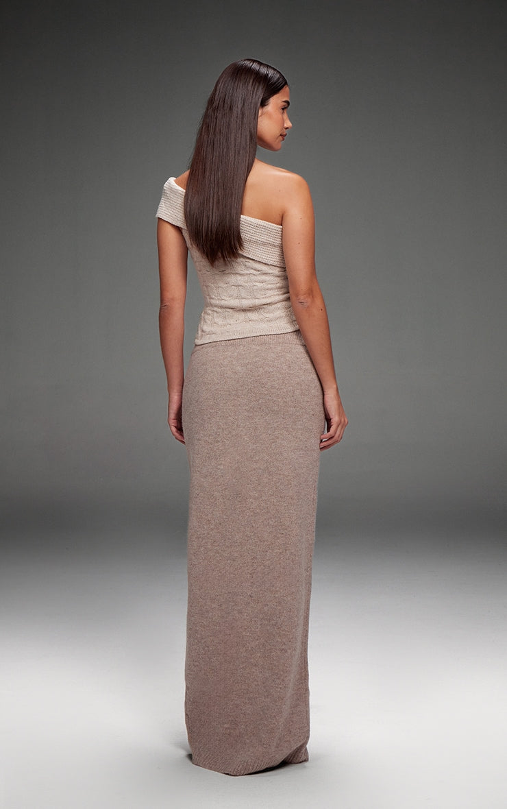 Oatmeal Marl Textured Knit Foldover Bandeau Top Next Day Delivery Before 10PM
