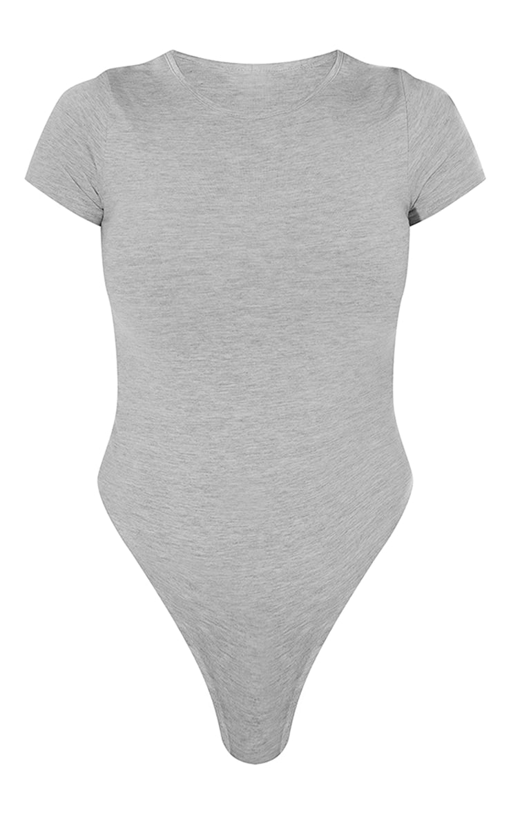 Next Day Delivery Before 10 PM Grey Marl Basic Cotton Blend Fitted Short Sleeve Bodysuit