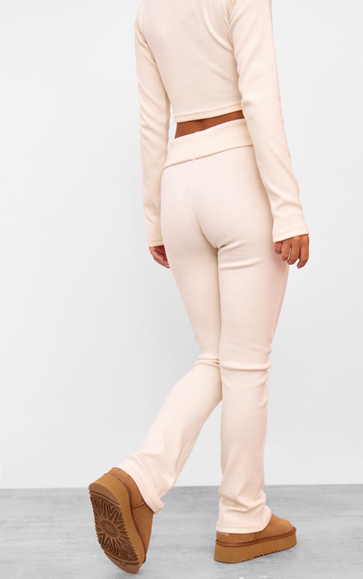 Charcoal Rib Fold Over Waist Flared Trousers Next Day Delivery