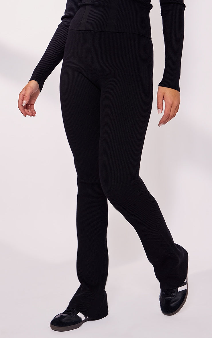 Cream Rib Knit Flared Trousers Next Day Delivery Before 10 pm